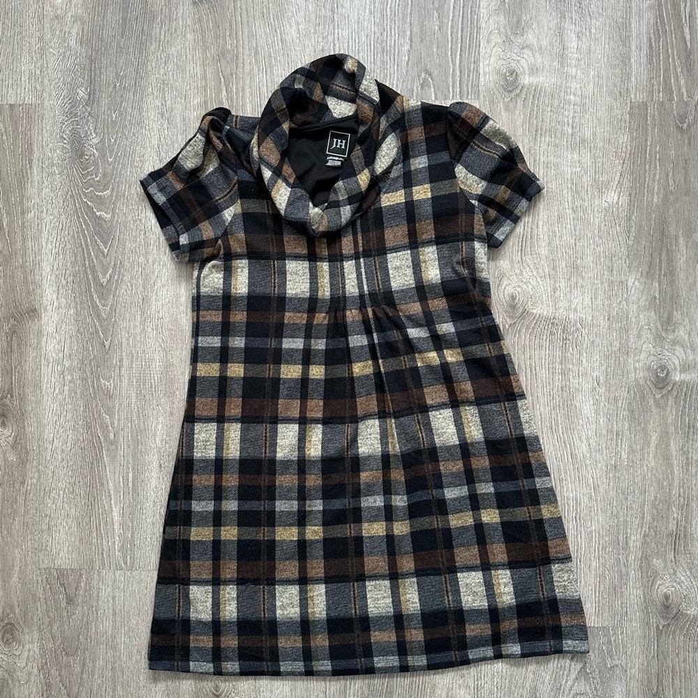 JH Collectibles Black Casual A-line Dress with Cowl Neck and Short Sleeves